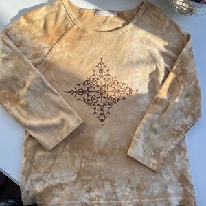 Women’s Tan Tie-Dye Long sleeve Top with Alternative Fashion Emo Y2K Inspired